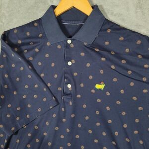 Masters Polo Shirt Mens XL Navy Blue Paisley Tournament Golf Short Sleeve Logo